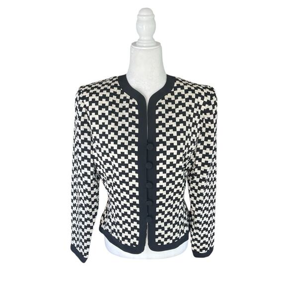 Adrianna‎ Papell 100% silk Black and White Geometric Jacket- Size 8 roughly - Picture 1 of 6